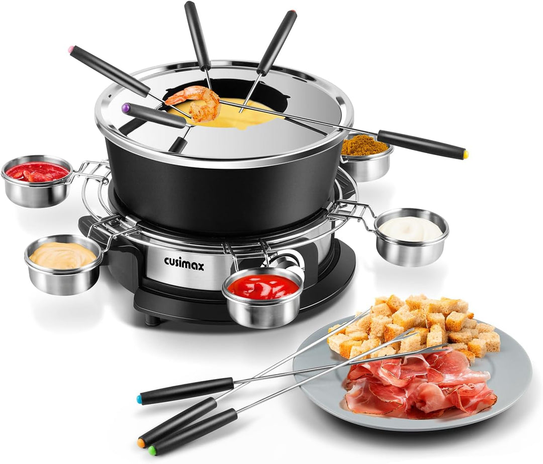 CUSIMAX Elektrisches Fondue-Set mit 1200W Leistungsregelung für Käse, Schokolade, Öl und Brühe, 2L A
