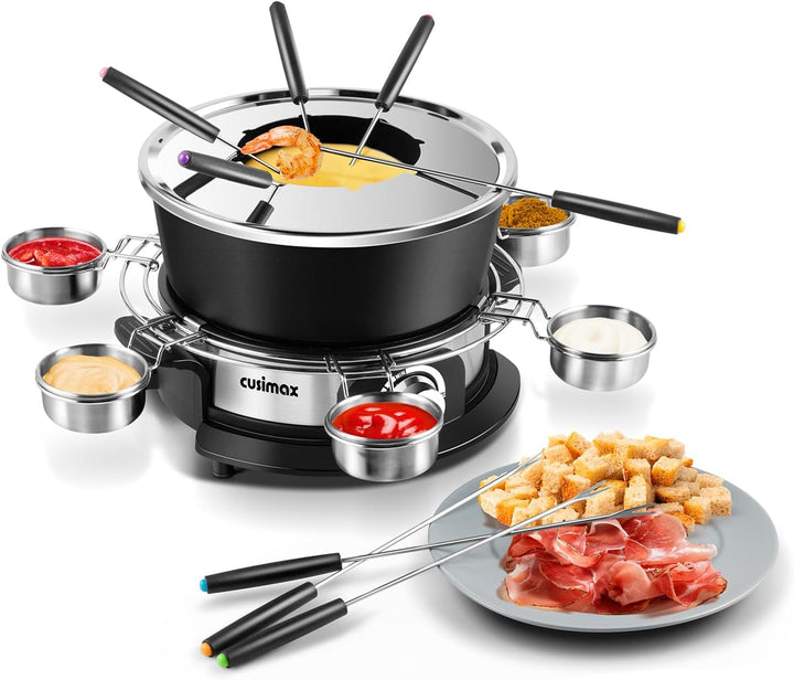 CUSIMAX Elektrisches Fondue-Set mit 1200W Leistungsregelung für Käse, Schokolade, Öl und Brühe, 2L A