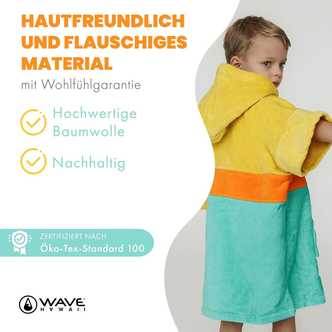 WAVE HAWAII Surf- &amp; Badeponcho für Kinder, Grösse XS, 120-151cm | 95-100% Baumwolle Surf-Poncho für