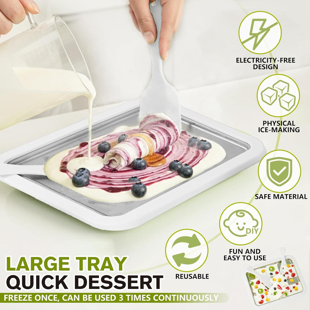 Eiscreme Roller Maker Set Mit 2 Spateln, Instant Eismaschine, Ice Cream Rolls Platte Für Erwachsene