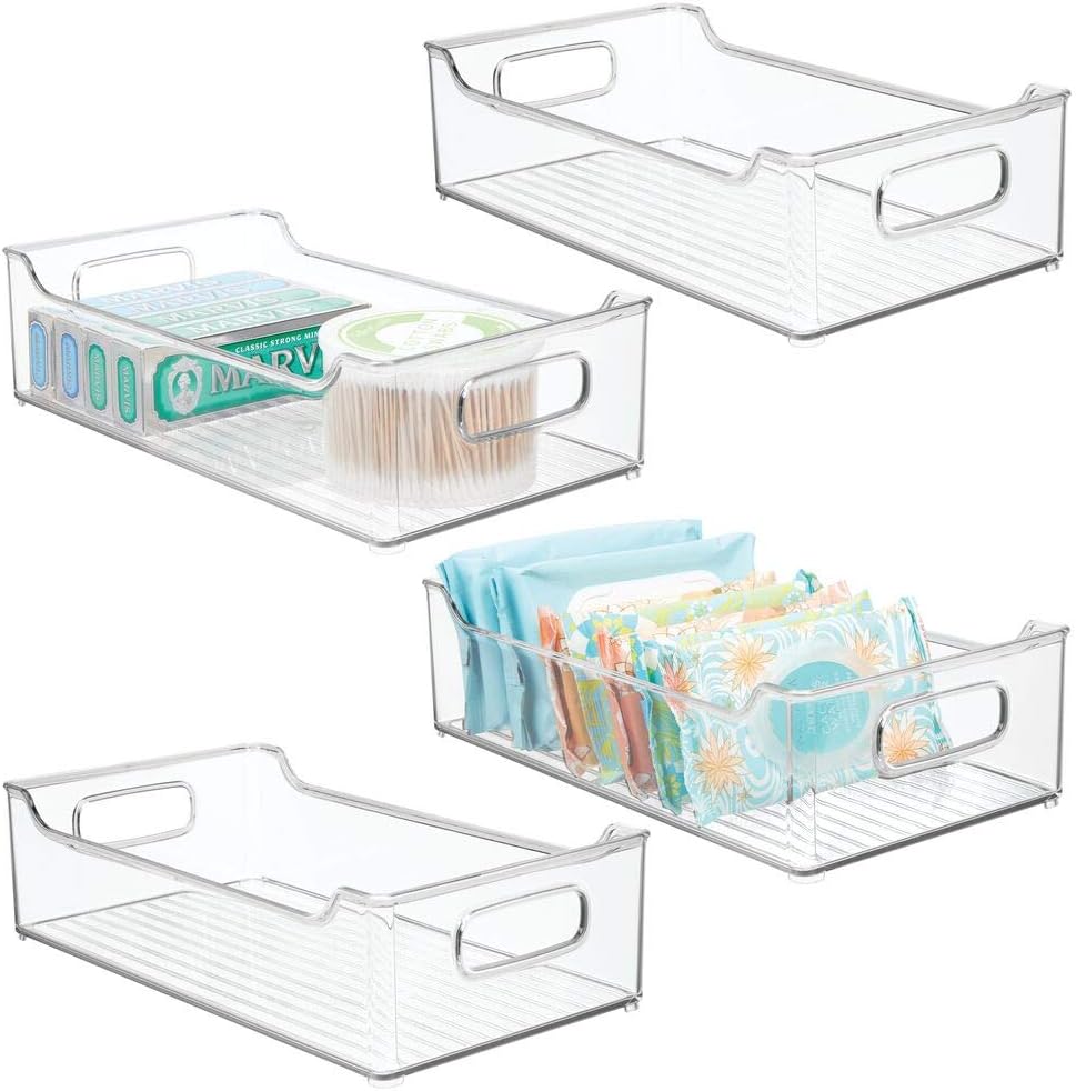 mDesign 4er-Set Ablagebox mit integrierten Griffen – transparente Aufbewahrungsbox mit ansprechendem