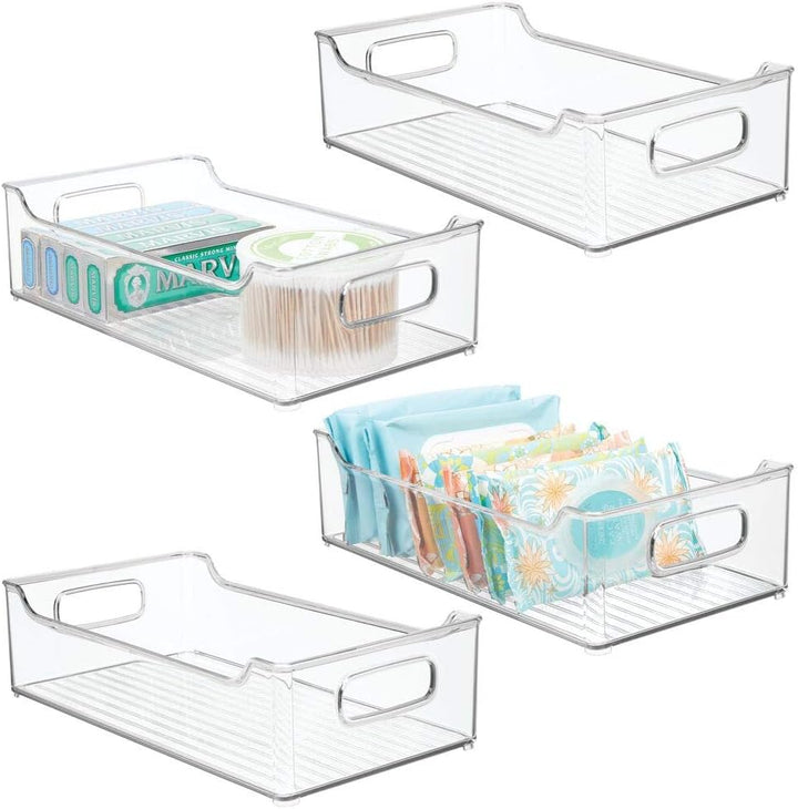 mDesign 4er-Set Ablagebox mit integrierten Griffen – transparente Aufbewahrungsbox mit ansprechendem