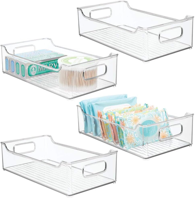 mDesign 4er-Set Ablagebox mit integrierten Griffen – transparente Aufbewahrungsbox mit ansprechendem