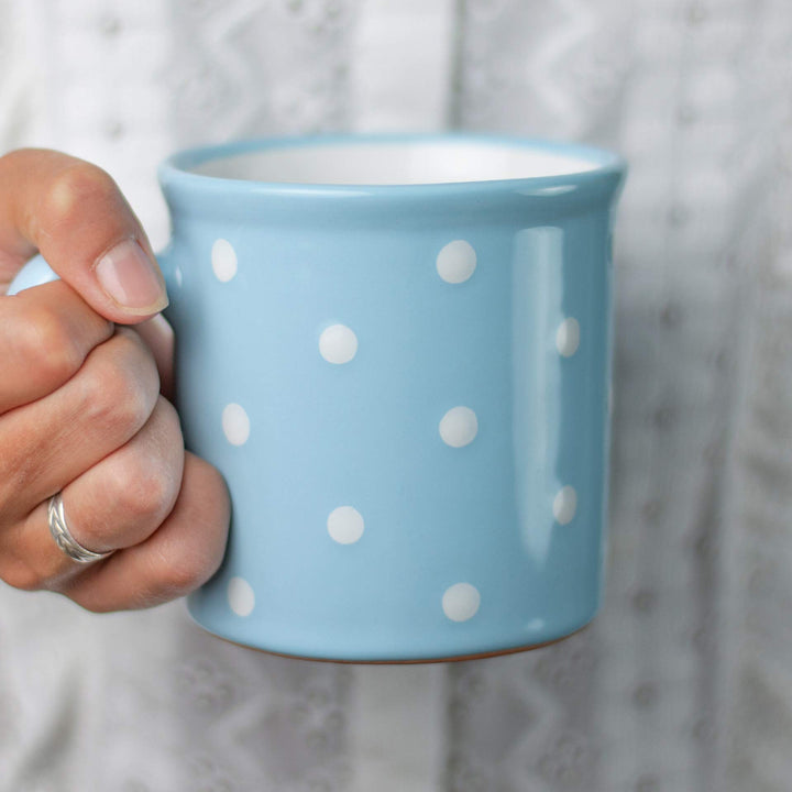 City to Cottage® - Keramik XXL Becher 500 ml | Kaffeebecher | Hellblau und Weiss | Polka Dots | Hand