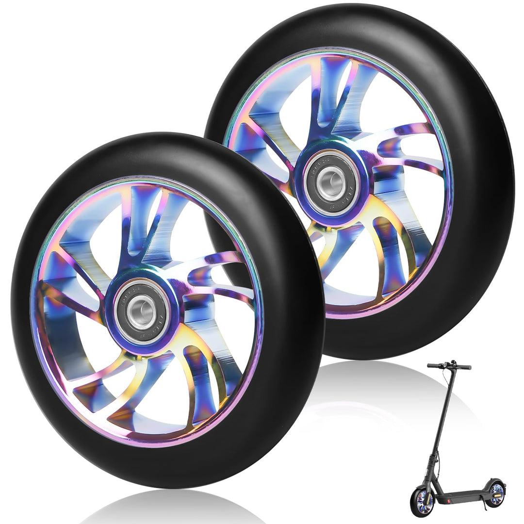 2Stück Stunt Scooter Rollen 110 mm, Bunt Scooter Ersatzräder, 88A Rollerräder für Stunt mit ABEC-9 L