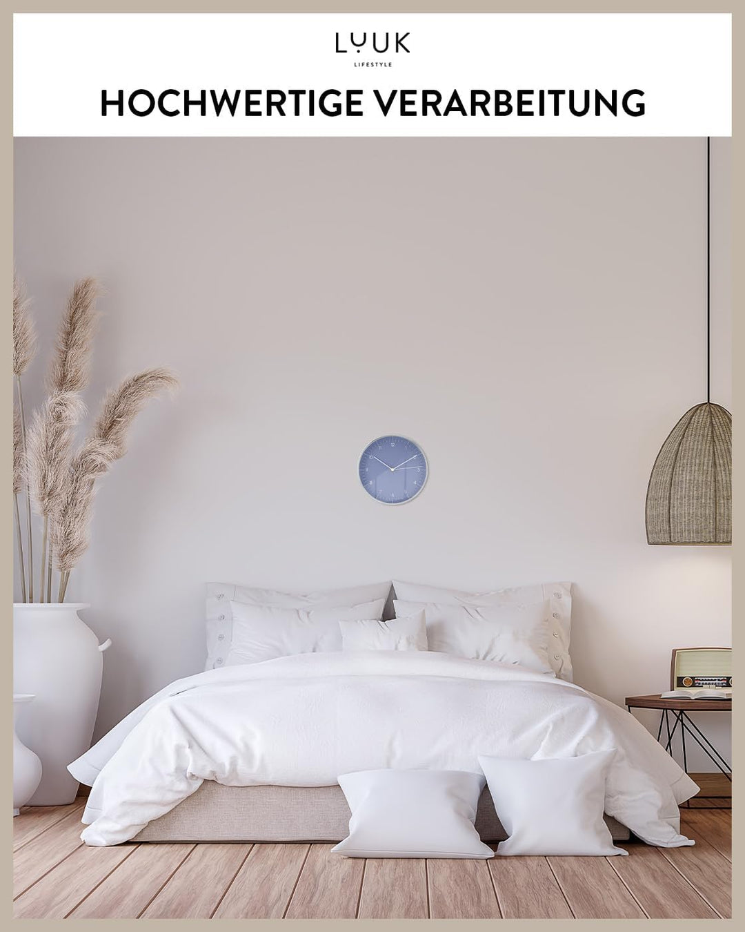 LUUK LIFESTYLE Moderne Quarz Wanduhr, Geräuschlos, 24,8cm, Hellblau &amp; Gold | geräuschlos, mit Sekund