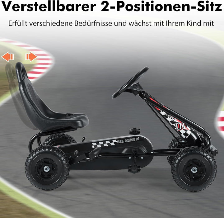 GOPLUS Gokart mit verstellbarem Sitz, Tretauto mit Handbremse und geschlossener Kettenabdeckung, Vor