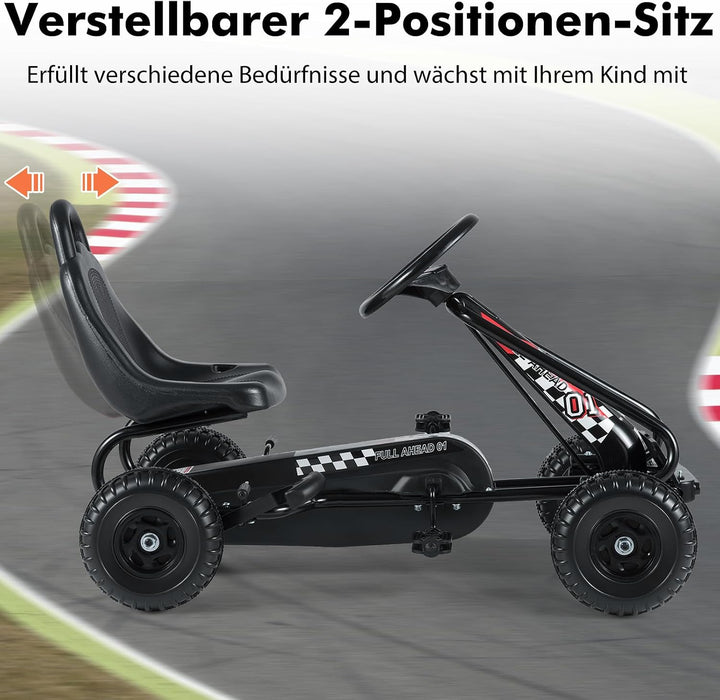 COSTWAY Gokart mit verstellbarem Sitz, Go Kart mit Handbremse, Tretauto bis 30 kg belastbar, Pedal G