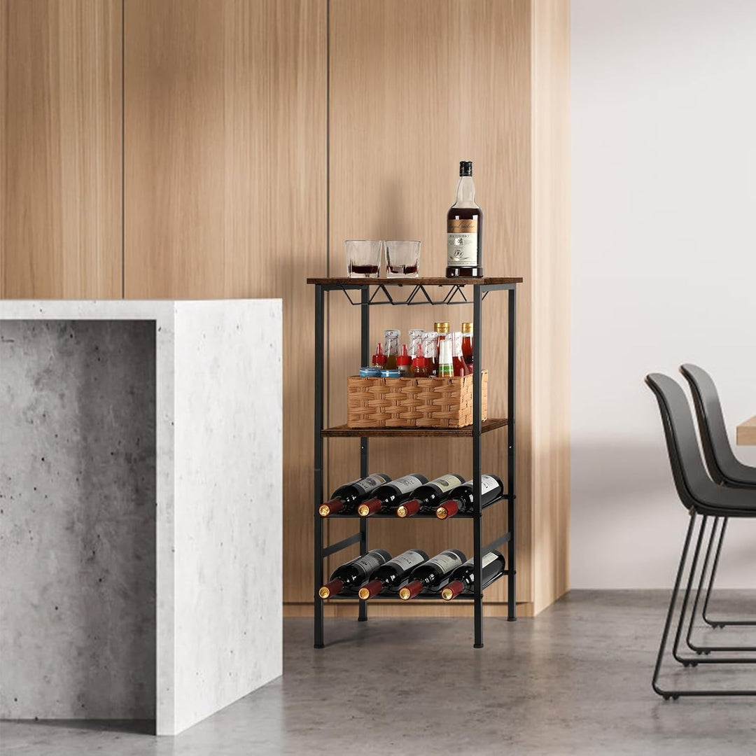 smusei Weinregal, Freistehend Flaschenregal mit Tischplatte & Weinglashalter, 4-stufiger Weinschrank