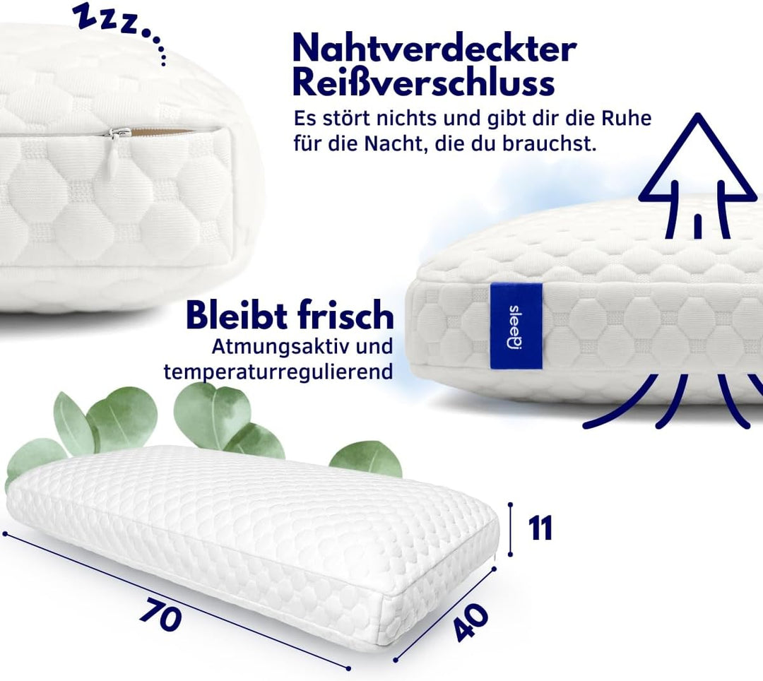 sleepi® Comfort | Nackenstützkissen für Rückenschläfer | 70 x 40 x 11cm | Optimale Druckentlastung d