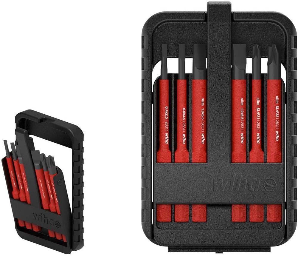 Wiha 43158 electricSchlitz, PlusMinus/Pozidriv 6-TLG. in slimBit-Box Bit Set Rot Schlitz, Plusminus/