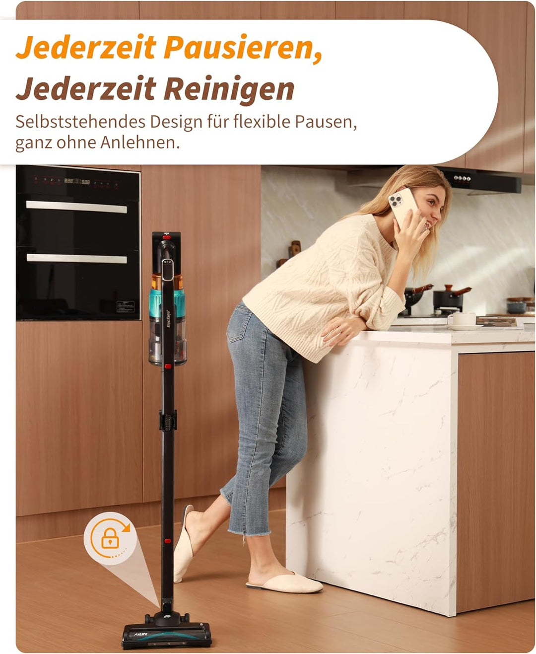ElecKeys Akku Staubsauger 55000Pa/650W/65Min, Staubsauger Kabellos mit Lade-/Aufbewahrungsstation, F