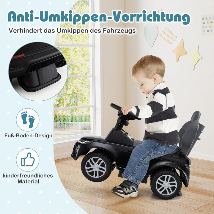 DREAMADE 3 in 1 Kinder Rutschauto, Schiebeauto mit abnehmbare Schiebestange, Kinderfahrzeug mit einz