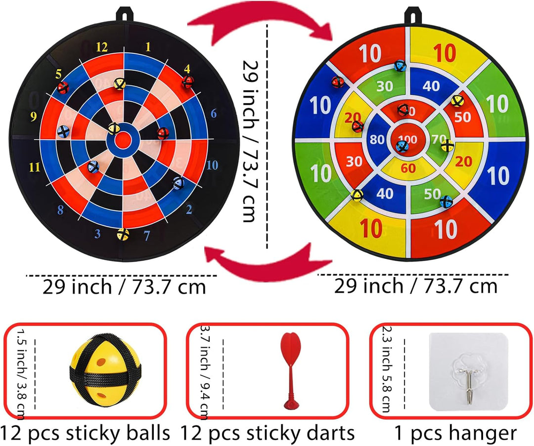 Dartscheibe für Kinder – 29" (73 cm) mit 12 Klettbällen & 12 Klettdarts, Indoor & Outdoor Wurfspiel,