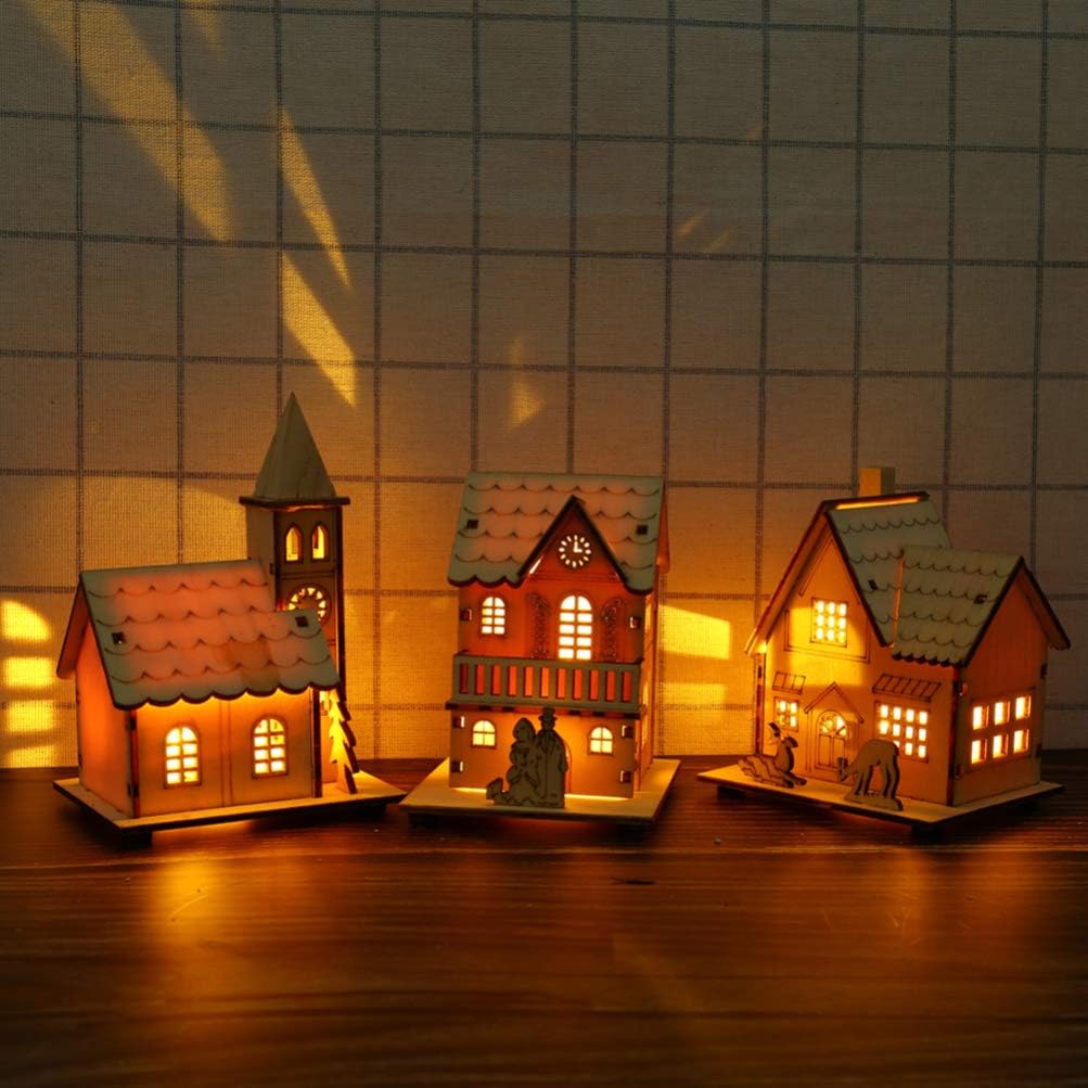 Toyvian LED Weihnachtshaus Beleuchtet Winterdorf Haus Holz Weihnachtsdorf Häuser Holzhaus Weihnachts