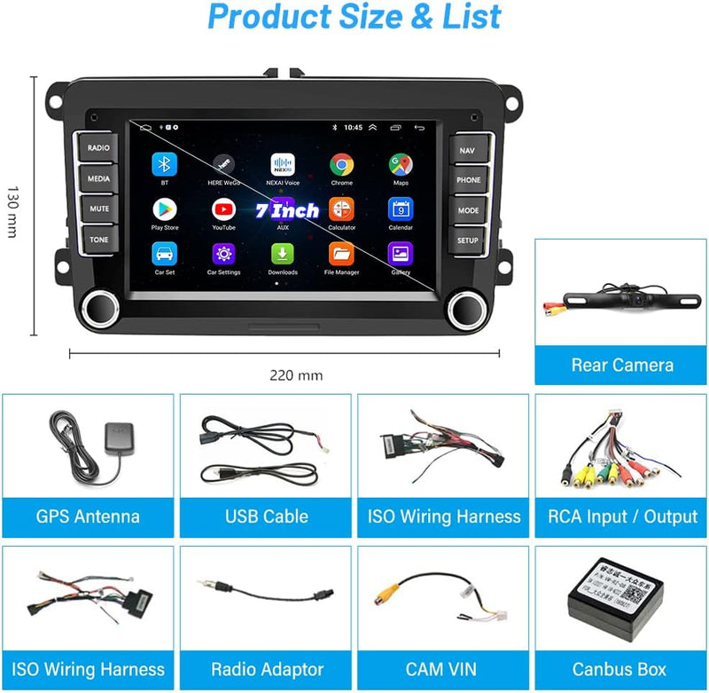 Hikity Doppel Din Android Autoradio für VW Tiguan Golf 6 Golf 5 Polo 6R Passat B6 mit Navi Wireless