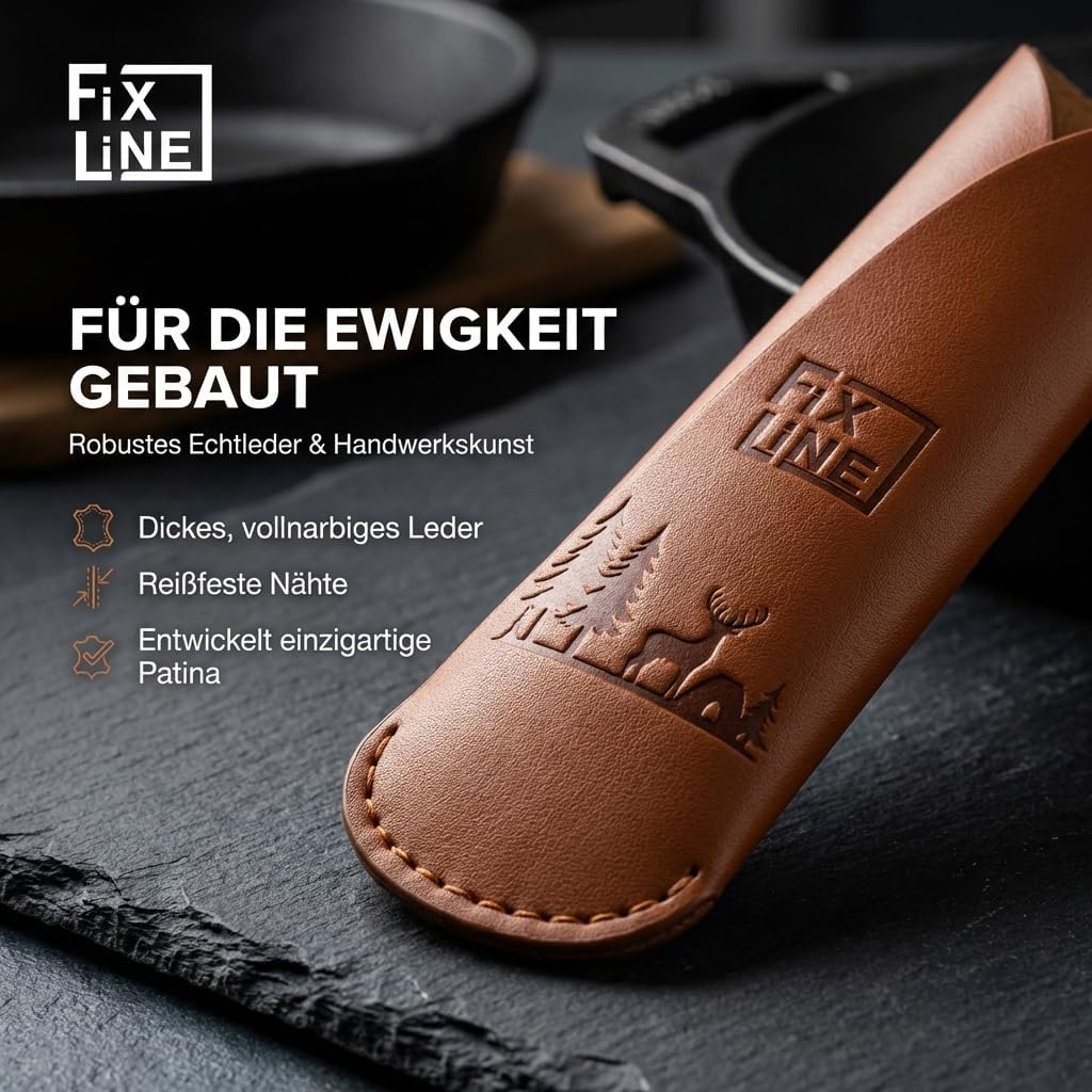 FIXLINE® Ledergriffschutz BLACK FOREST Edition für Gusseisen Pfannen 28 &24cm - Idealer Schutz für u
