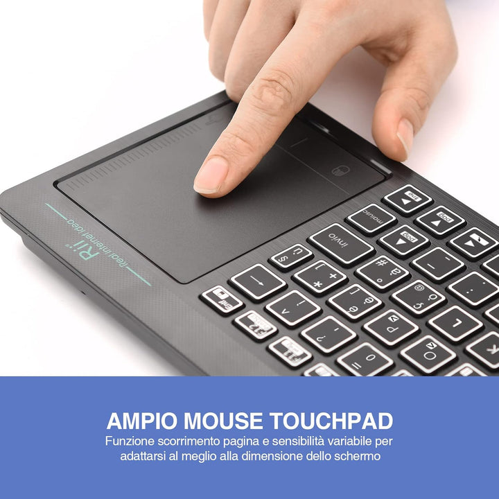 Rii Mini i18S Wireless + Bluetooth Kompakte Tastatur mit grosser Maus Touchpad und LED-Hintergrundbe