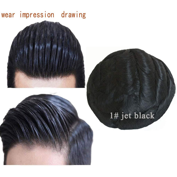 Hairnotion Maenner Haarteil Toupet Super dünne Haut Schwarz 1# Echthaar Perücke für Männer, 1#