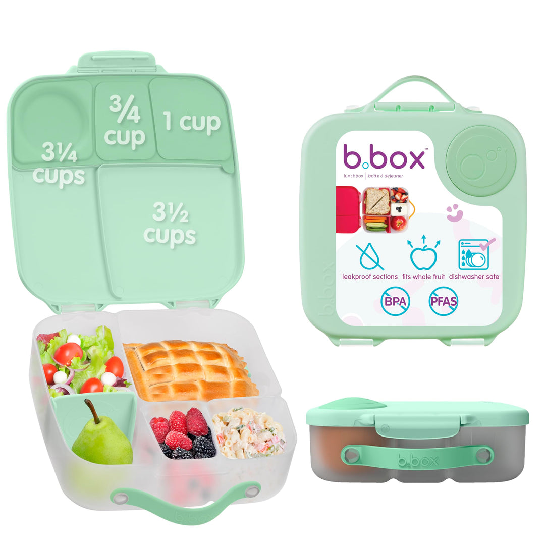b.box Brotdose | Grosse Bento-Box mit 4 Fächern (2 auslaufsicher), herausnehmbarer Trenner, Gel-Kühl