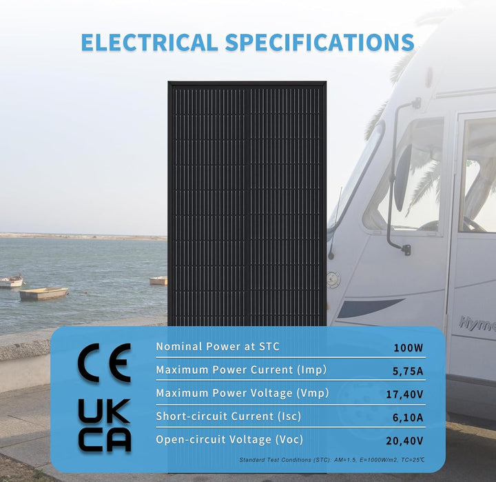 100w Solarpanel Modulo Solare Monocristallino da 100 watt, Komplett Schwarz Monokristallin Photovolt