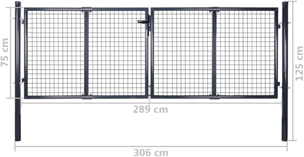 Tidyard Gartentor Gartentür Zauntor Zauntür mit 3 Schlüssel, aus Verzinkter Stahl, Grün, 289 x 75 cm