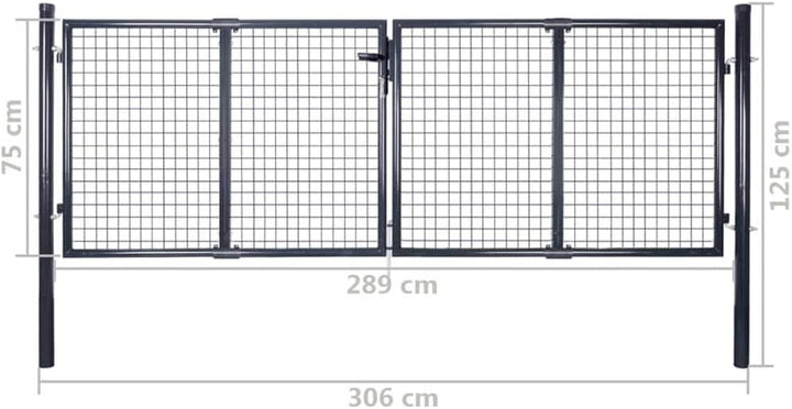 Tidyard Gartentor Gartentür Zauntor Zauntür mit 3 Schlüssel, aus Verzinkter Stahl, Grün, 289 x 75 cm