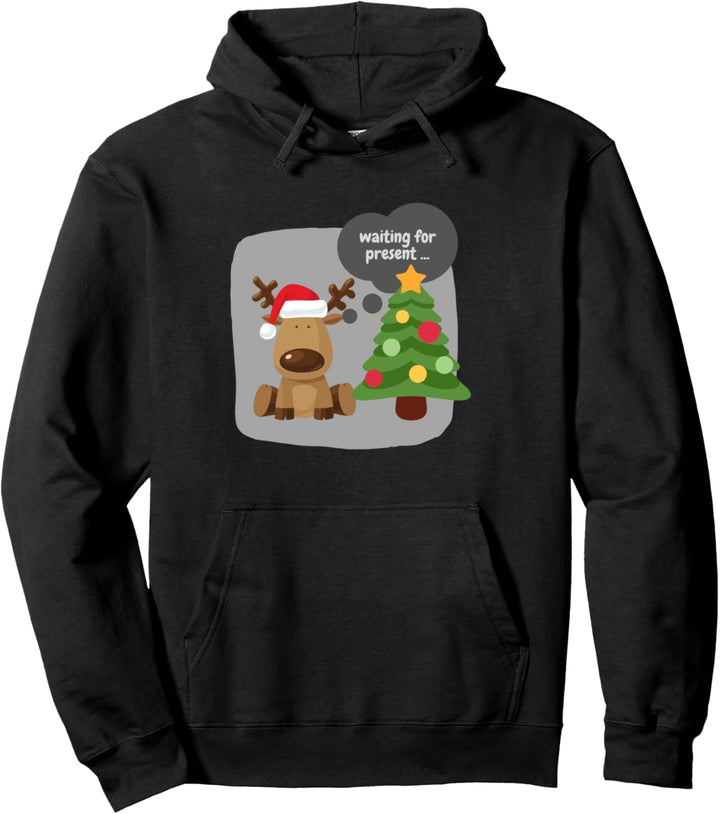 Weihnachten Rentier wartet auf das Geschenk unter dem Baum Pullover Hoodie