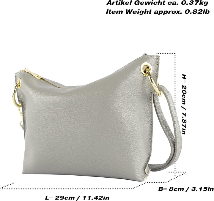 modamoda de - T243 - ital. Umhängetasche Klein Small aus Leder Olivgrün-metallic, Olivgrün-metallic