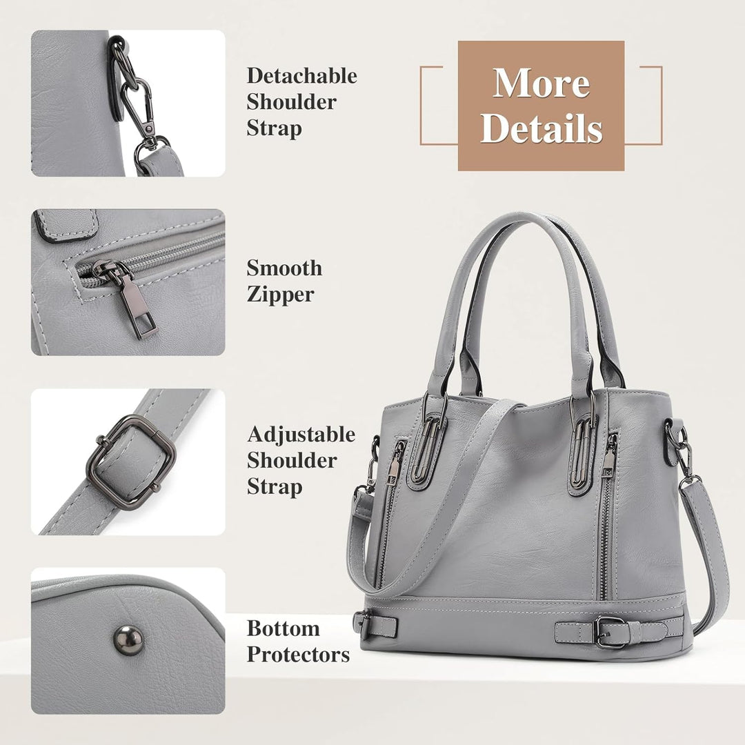 VINBAGGE Damen Handtasche PU Leder Henkeltasche Shopper Tasche Vintage Weiches Umhängetasche Schulte