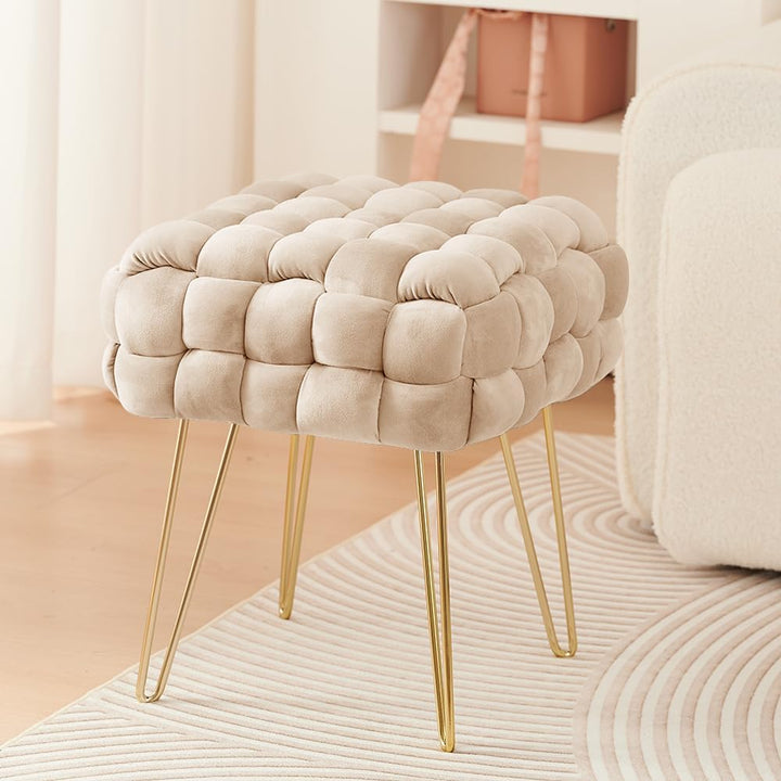 Zedelmaier Moderner Velvet Kosmetik Hocker, Quadratisch Ottoman-Fusshockermit goldfarbenen Metallbei