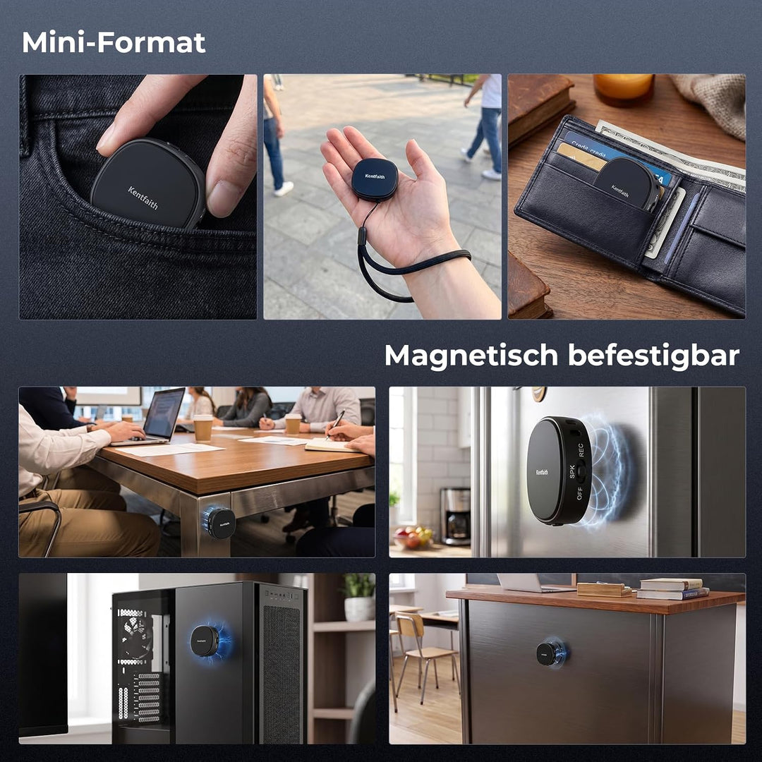 Kentfaith 64GB Diktiergerät Mini Magnetisch VOA mit USB-C-Anschluss | One-Touch-Diktiergeräte,DSP-Ra