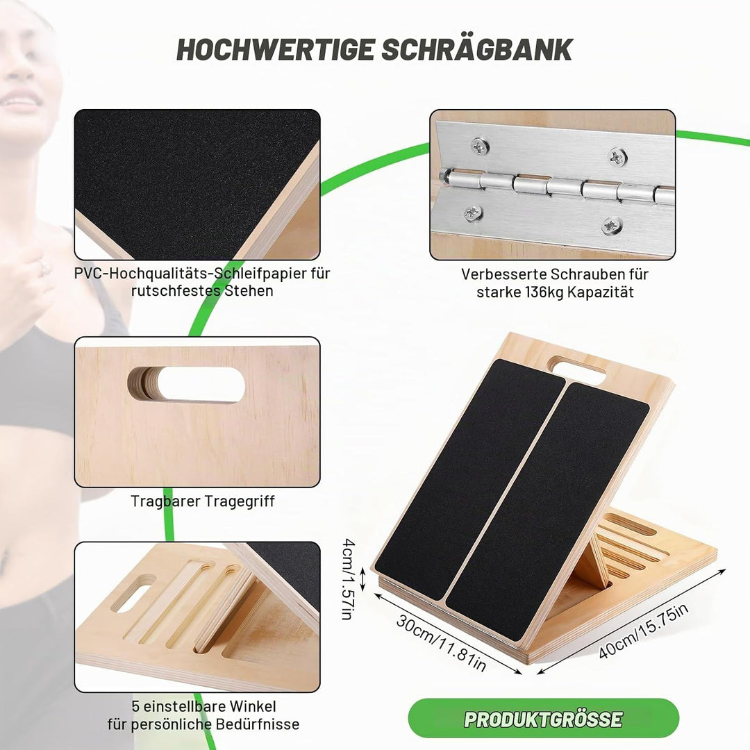 Wadendehner aus Holz, Professionelle Stretch and Mobility Board mit 5 verstellbaren Winkeln, Rutschf