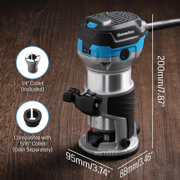 Genmitsu Oberfräse und Trimmer 1,25HP, mit fester Basis, 6 variable Geschwindigkeiten, 10.000–30.000