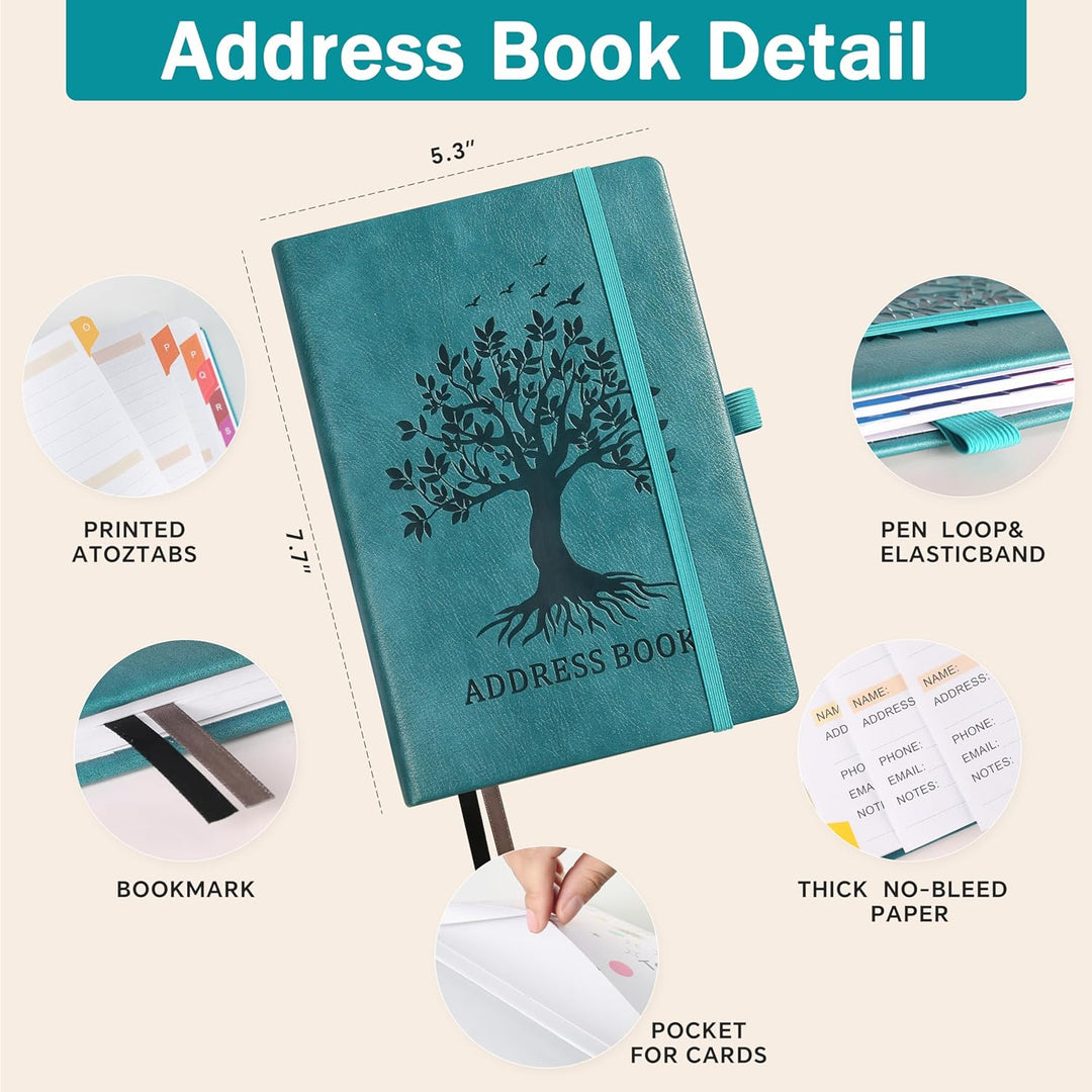 Adressbuch mit farbenfrohen alphabetischen Registerkarten (21,3 x 14,8 cm) - Hardcover-Telefon- und