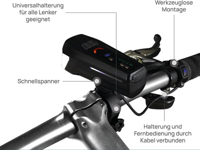 FISCHER Fahrrad LED-Frontlicht 100 Lux Fernlicht, mit Sensormodus, spritzwassergeschütztes Gehäuse,