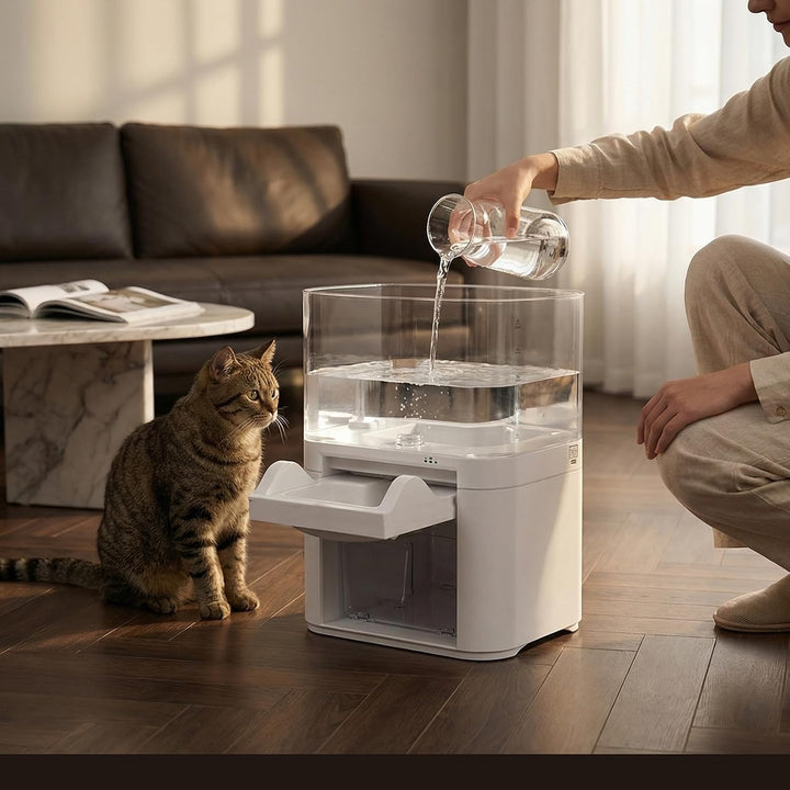 Katzenbrunnen mit Abwasserseparation &amp; ohne Filterwatte, Haustierwasserautomat mit 4000mAh &amp; 4L Gros