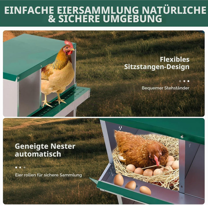Legenester Für Hühner 6 Abteile, 84.5 x 42 x 90.3CM, Rollnestkasten Hühnernest Aus Metall Mit Auffan