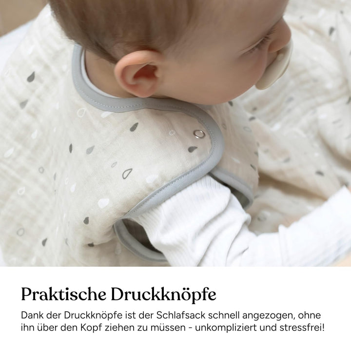 Ehrenkind® Baby Sommerschlafsack Rund | Musselin | Sommer Schlafsack Gr. 74/80 Jade Tropfen | Schlaf