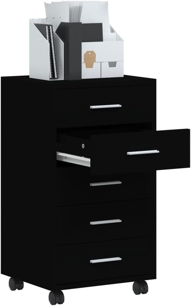 Nachttisch mit 5 Schubladen, Beistellschrank mit Rollen, Kleiner Schrank, Büroschrank, Rollcontainer