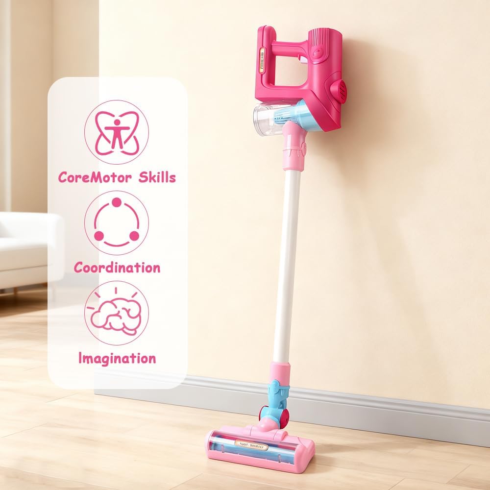 Kinderstaubsauger mit Echter Saugfunktion, SGZIOO Staubsauger Kinder, Staubsauger Spielzeug mit 3 Kö