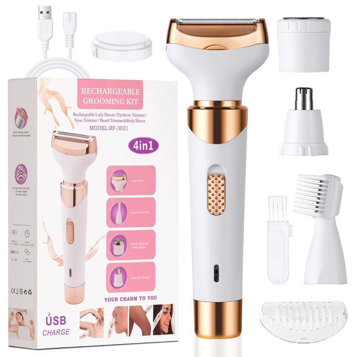 ACWOO Elektrischer Rasierer für Frauen, 4-In-1 Elektrischer Damenrasierer, Schmerzfreier Intimrasier
