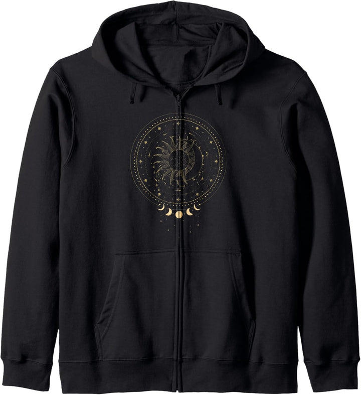 Boho Sonne und Mond mit kreisförmigem esoterischem Design Kapuzenjacke