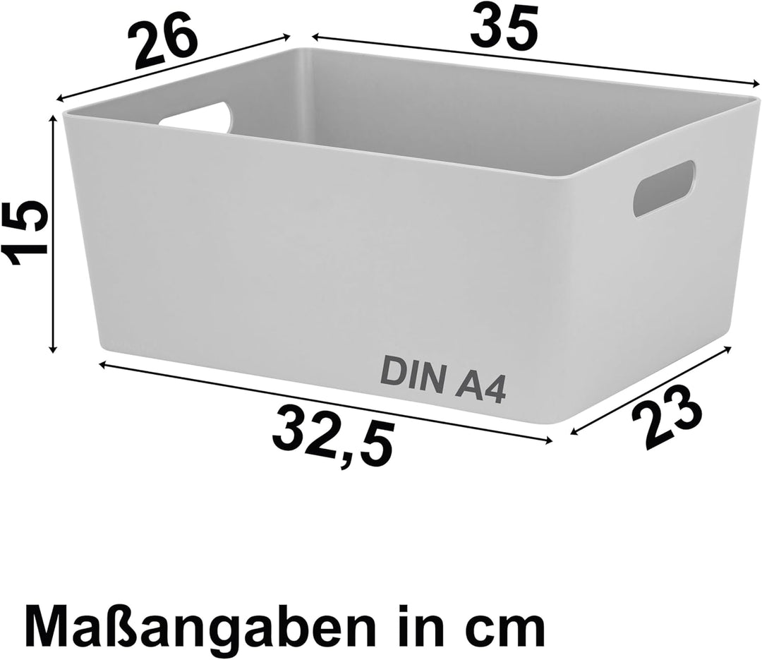 6x Ordnungsboxen - 15cm hoch - GRAU - 35x26x15cm - 11,5 Liter - DINA4 - Ordnungskorb - Schubladenorg