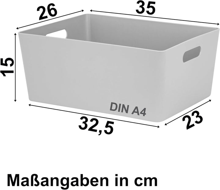 6x Ordnungsboxen - 15cm hoch - GRAU - 35x26x15cm - 11,5 Liter - DINA4 - Ordnungskorb - Schubladenorg