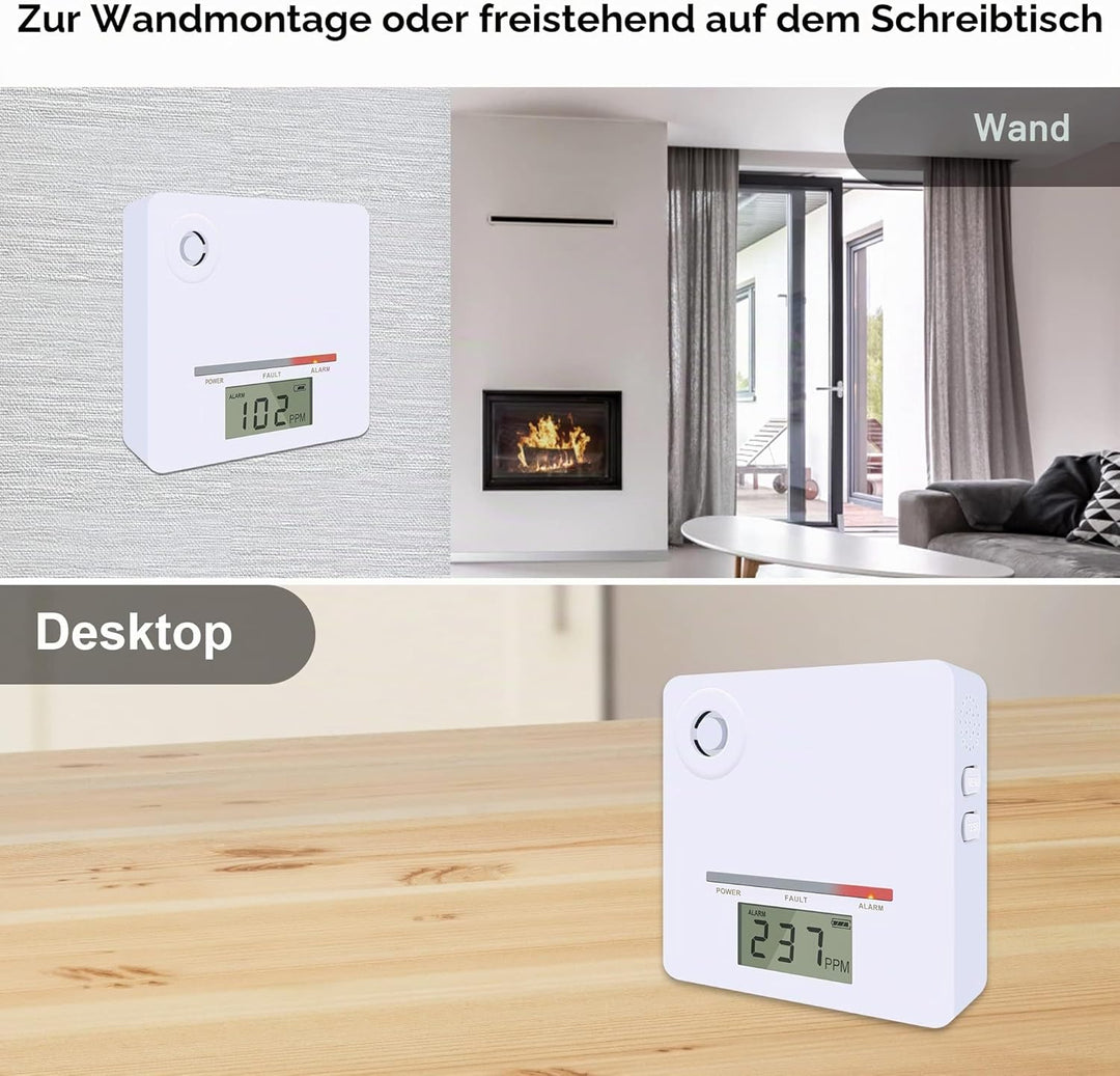 Scondaor CO-Melder mit digitaler LCD-Anzeige, Kohlenmonoxid-Warnmelder mit austauschbarer Batterie,