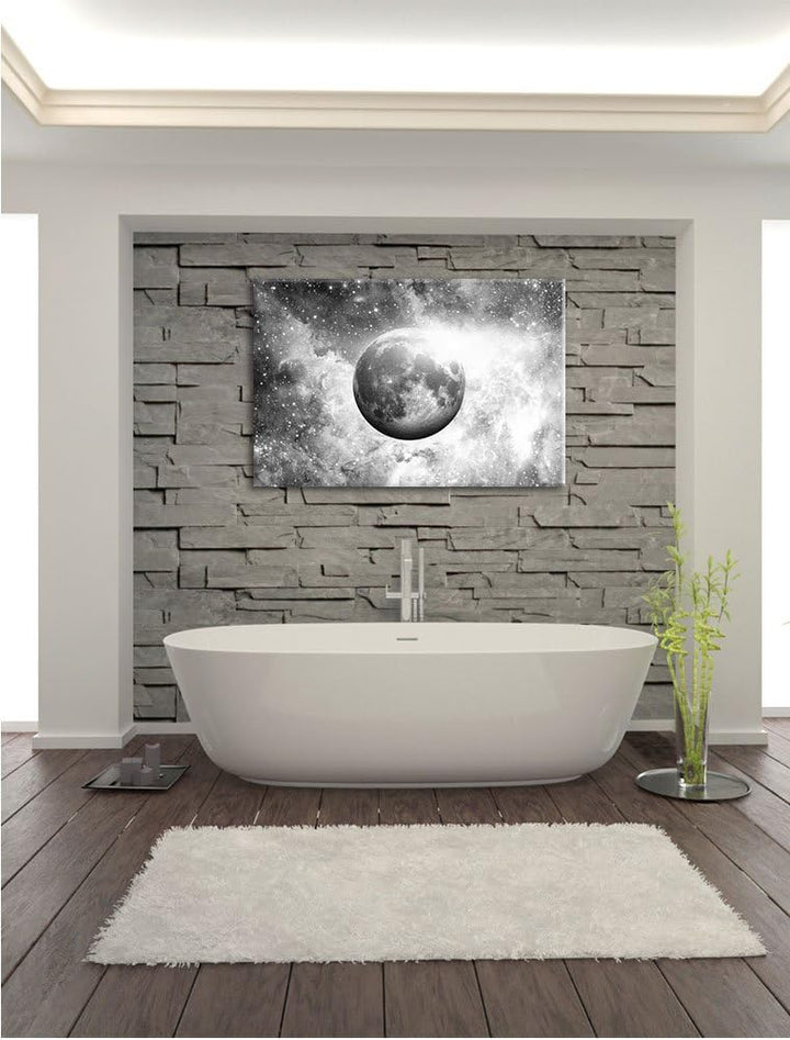 Pixxprint Mond im Sternenstaub als Leinwandbild/Grösse: 100x70 cm/Wandbild/Kunstdruck/fertig bespann