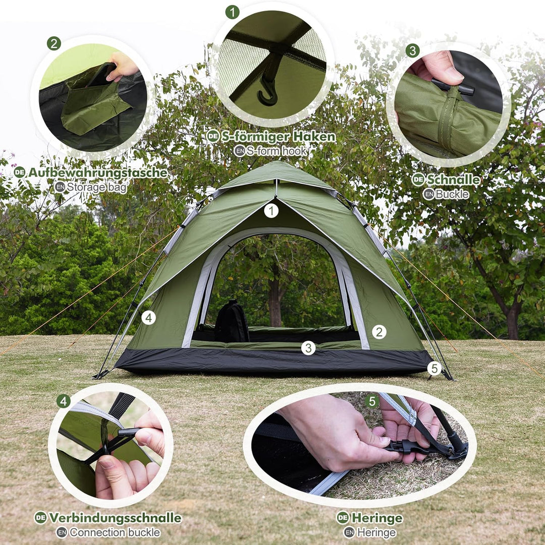 Yorbay 2 in 1 Pop Up Camping Zelte, doppelwandig Wasserdicht UV-Schutz Kuppelzelte Wurfzelte für Fam