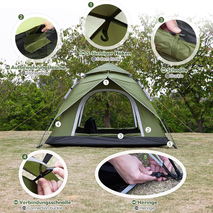 Yorbay 2 in 1 Pop Up Camping Zelte, doppelwandig Wasserdicht UV-Schutz Kuppelzelte Wurfzelte für Fam