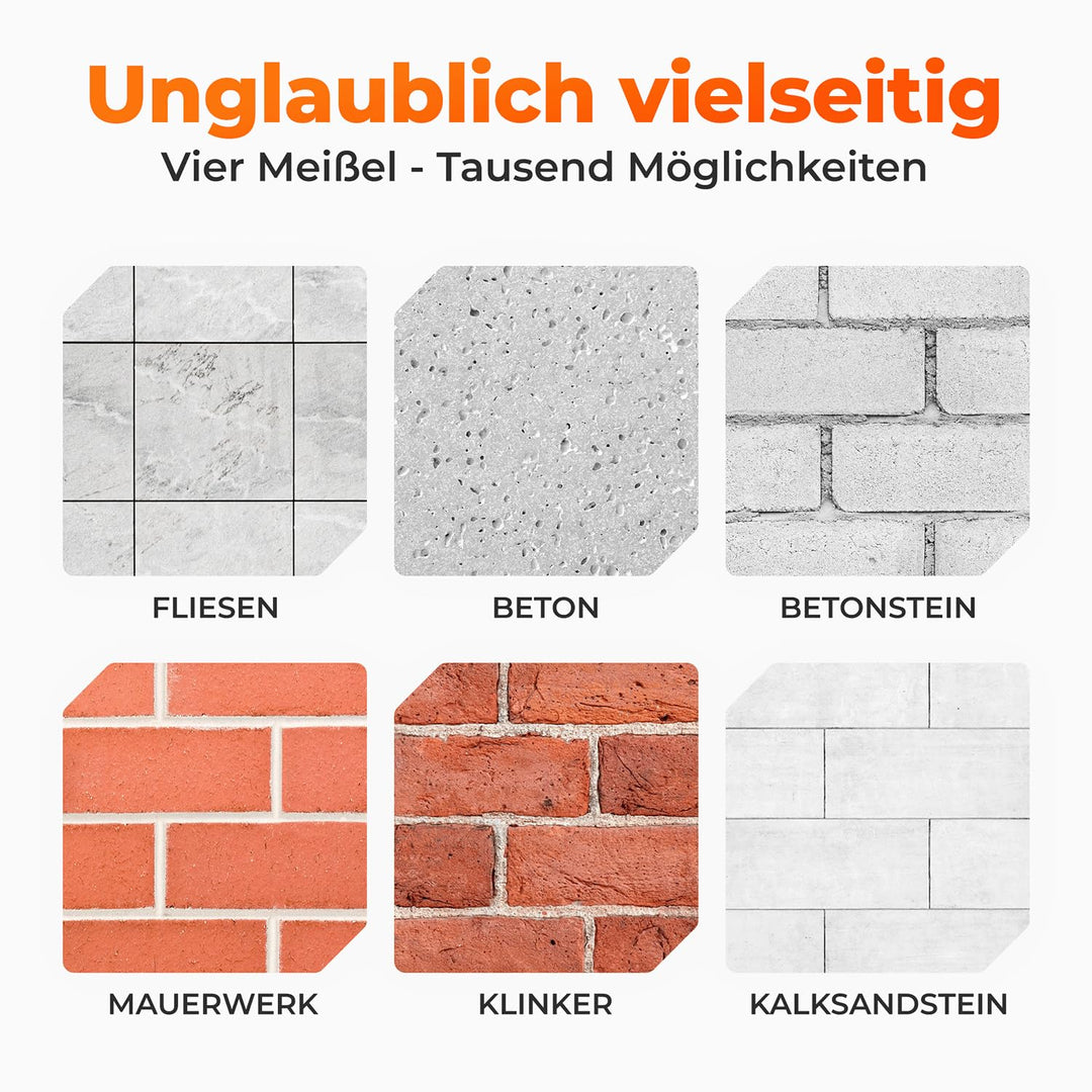 BAUBECK Meissel Set für Beton & Mauerwerk - SDS Plus - LONG LIFE [4tlg] - 250mm lang, angewinkelt un